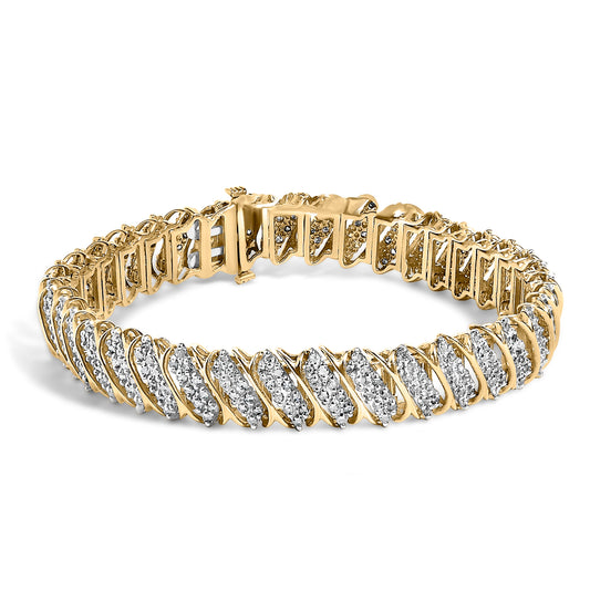 Bracelet en Or Jaune 10K serti de Diamants 3.0 Cttw, motifs "S"
