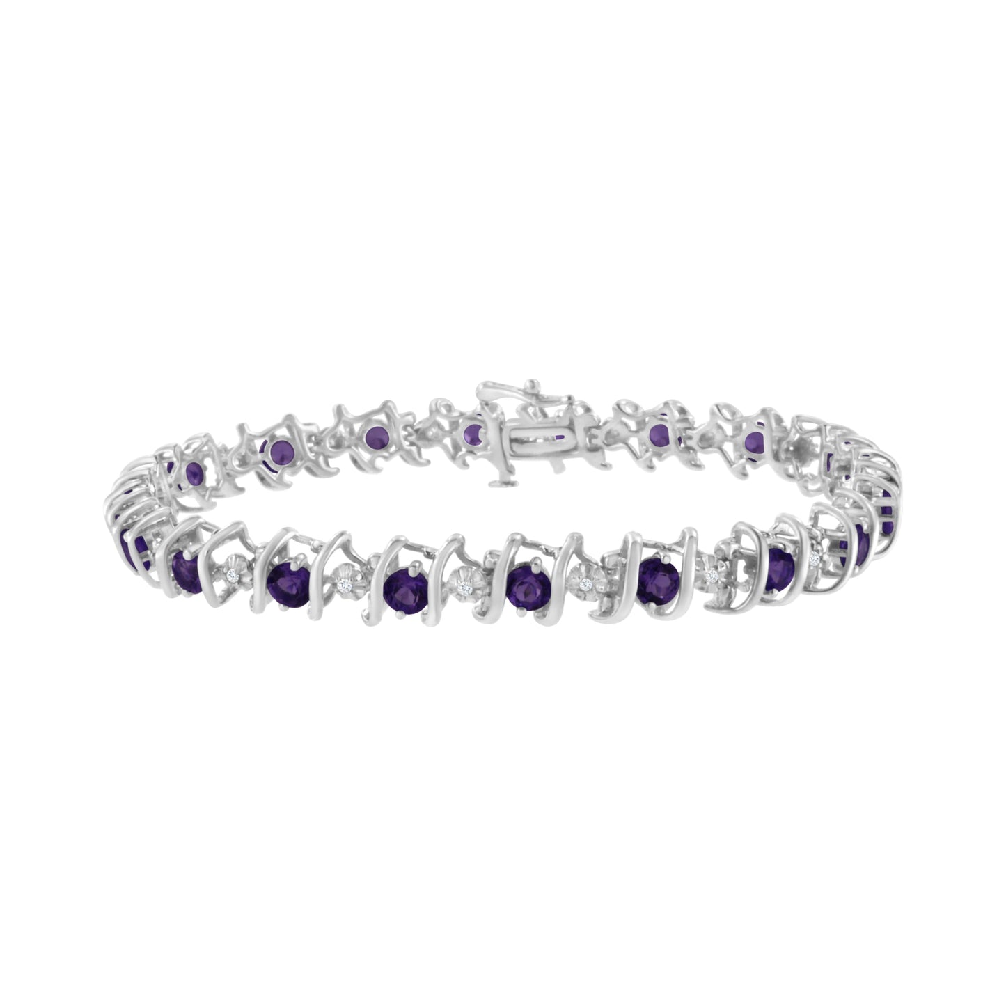 .925 Sterling Silver, Lab-Grown Gemstone and 4 Cttw Round Diamond Tennis Bracelet (H-I Color, I1-I2 Clarity) - Created Blue Sapphire, September Birthstone