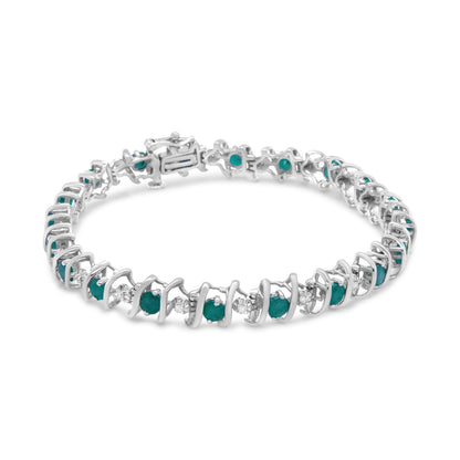.925 Sterling Silver, Lab-Grown Gemstone and 4 Cttw Round Diamond Tennis Bracelet (H-I Color, I1-I2 Clarity) - Created Blue Sapphire, September Birthstone