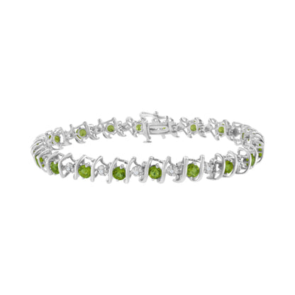 .925 Sterling Silver, Lab-Grown Gemstone and 4 Cttw Round Diamond Tennis Bracelet (H-I Color, I1-I2 Clarity) - Created Blue Sapphire, September Birthstone