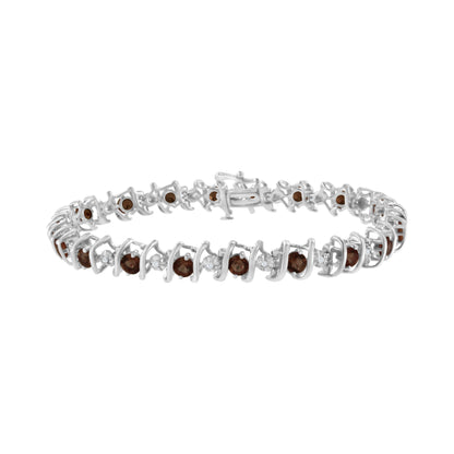 .925 Sterling Silver, Lab-Grown Gemstone and 4 Cttw Round Diamond Tennis Bracelet (H-I Color, I1-I2 Clarity) - Created Blue Sapphire, September Birthstone
