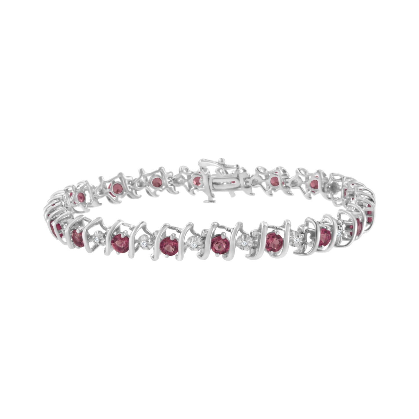 .925 Sterling Silver, Lab-Grown Gemstone and 4 Cttw Round Diamond Tennis Bracelet (H-I Color, I1-I2 Clarity) - Created Blue Sapphire, September Birthstone