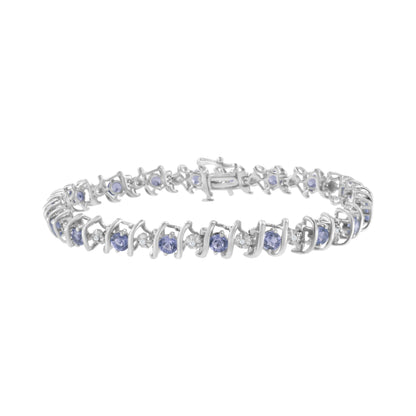 .925 Sterling Silver, Lab-Grown Gemstone and 4 Cttw Round Diamond Tennis Bracelet (H-I Color, I1-I2 Clarity) - Created Blue Sapphire, September Birthstone