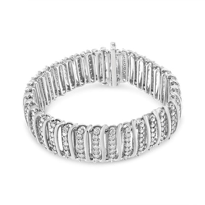 .925 Sterling Silver 8 1/2 Cttw Diamond 7 Row Chevron "S" Curved Link Tennis Bracelet (I-J color, I1-I2 clarity) - 7.25"