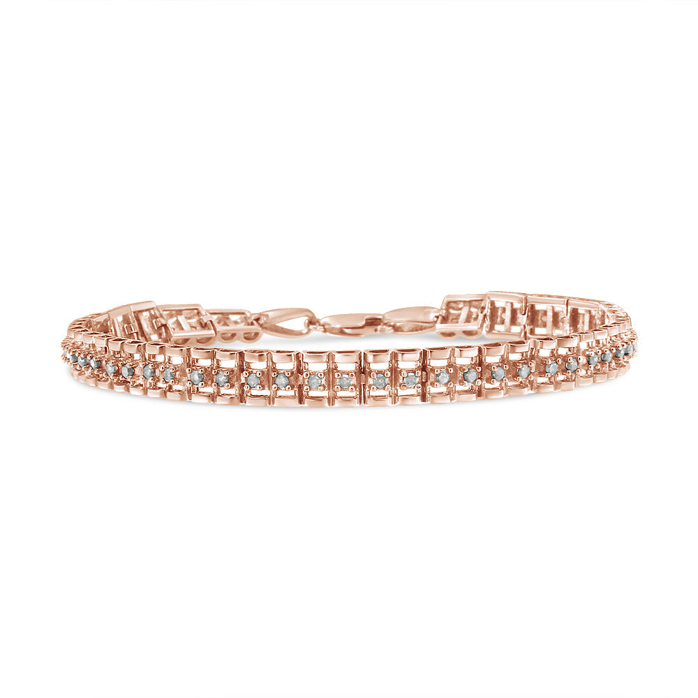 .925 Sterling Silver 1.0 Cttw Rose Cut Diamond Double-Link 7" Tennis Bracelet (I-J Color, I3 Clarity)