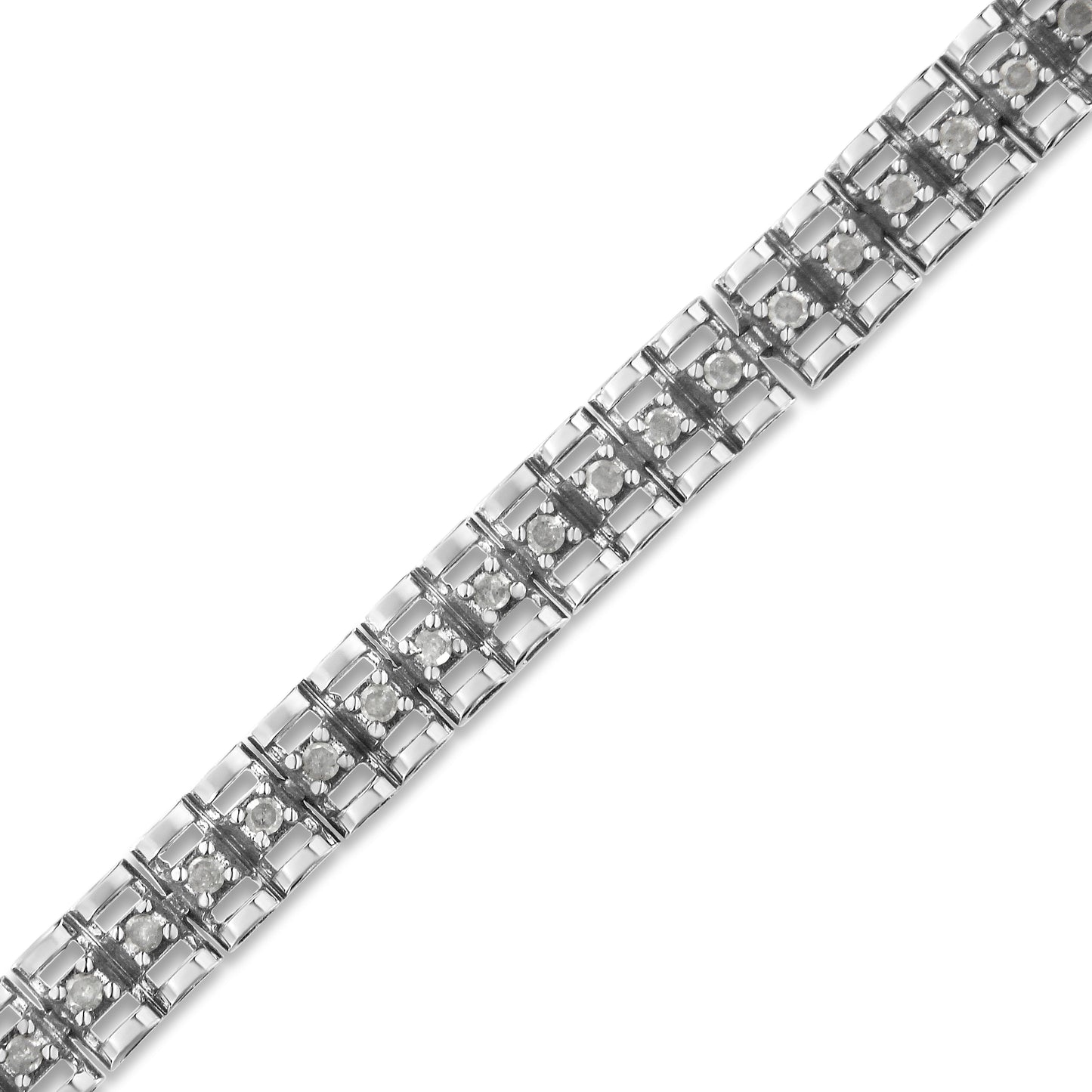 .925 Sterling Silver 1.0 Cttw Rose Cut Diamond Double-Link 7" Tennis Bracelet (I-J Color, I3 Clarity)