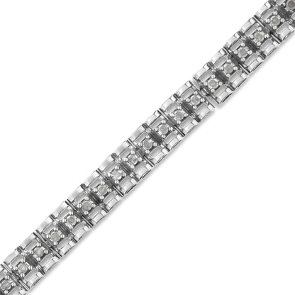 .925 Sterling Silver 1.0 Cttw Rose Cut Diamond Double-Link 7" Tennis Bracelet (I-J Color, I3 Clarity)