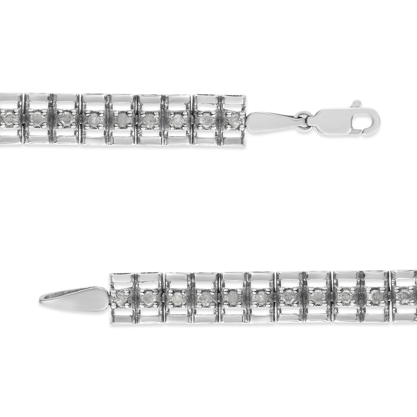 .925 Sterling Silver 1.0 Cttw Rose Cut Diamond Double-Link 7" Tennis Bracelet (I-J Color, I3 Clarity)