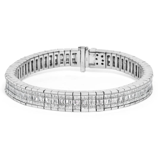 Bracelet de tennis en or blanc 14K, ligne éternité avec diamants princesse et baguette 7 7/8 Cttw (couleur G-H, pureté SI1-SI2) - 7 pouces