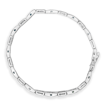14K White Gold Princess-Cut white and Blue Diamond 3.00 cttw Fashion Link Bracelet (H-I Color, SI1-SI2 Clarity)
