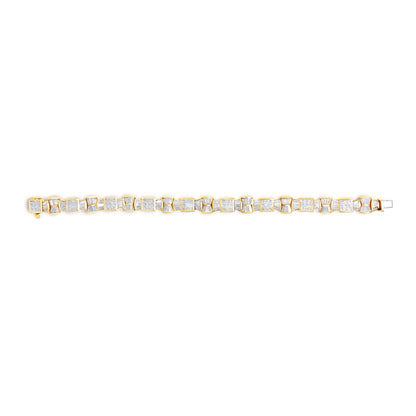 14K Yellow Gold 9 7/8 Cttw Princess and Baguette Diamond Bow and Box Link Tennis Bracelet (G-H Color, VS1-VS2 Clarity) - 7" Inches
