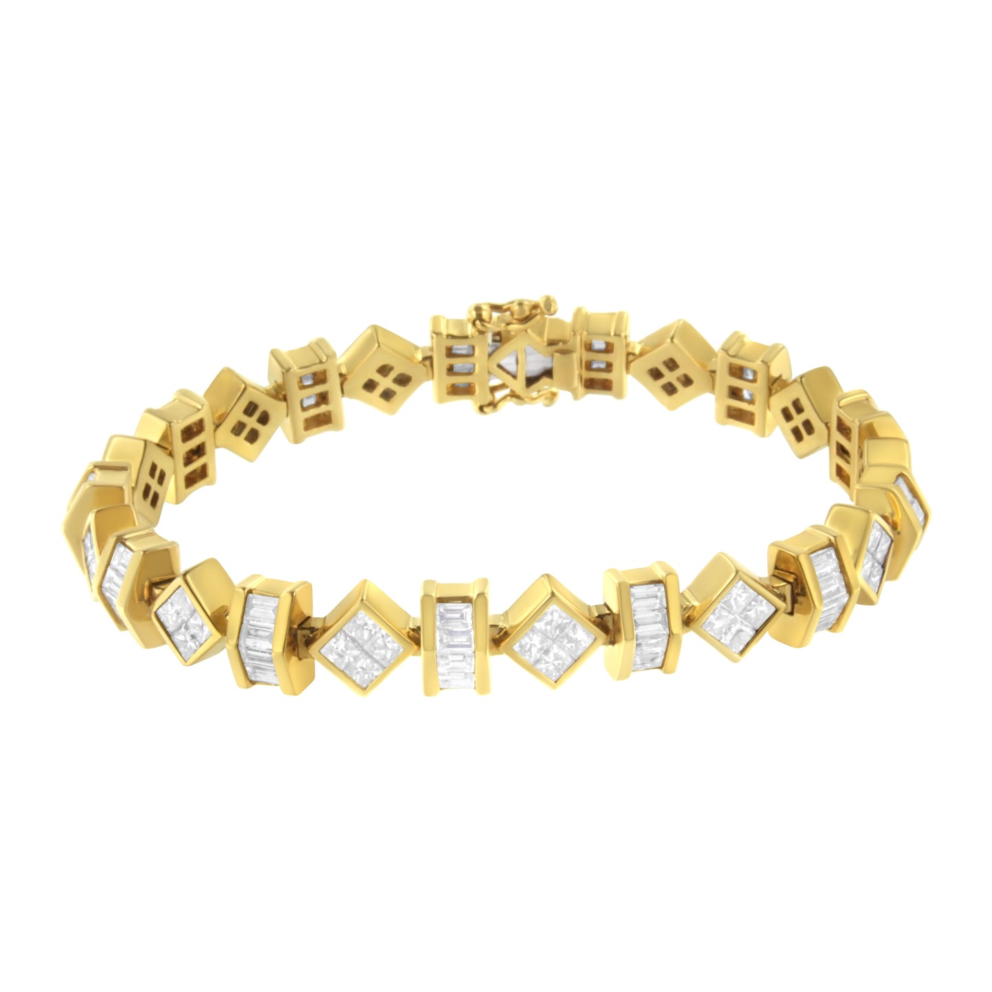 14K Yellow Gold 7.50 Cttw Princess and Baguette Diamond Geometric Link Bracelet
