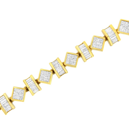 14K Yellow Gold 7.50 Cttw Princess and Baguette Diamond Geometric Link Bracelet