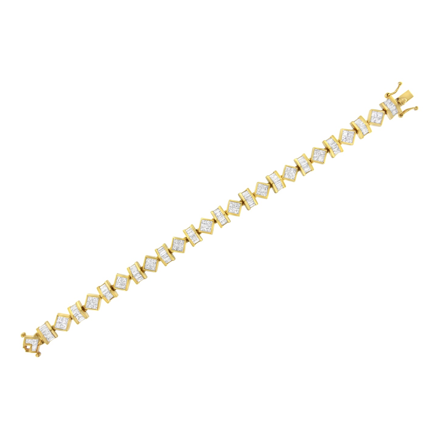 14K Yellow Gold 7.50 Cttw Princess and Baguette Diamond Geometric Link Bracelet