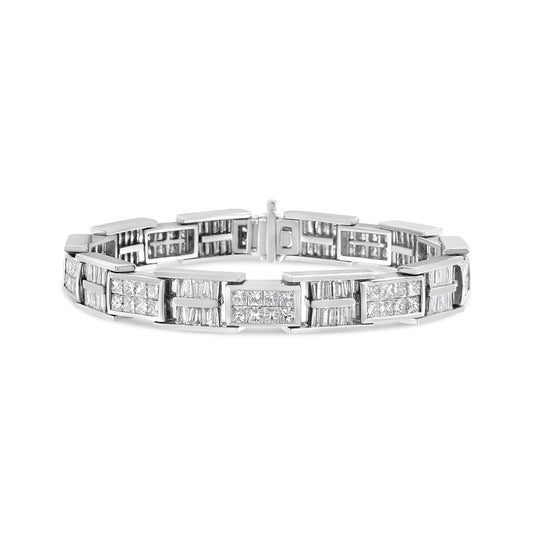 Bracelet à maillons en or blanc 14 carats et diamants (10 5/8 carats) - 7 pouces