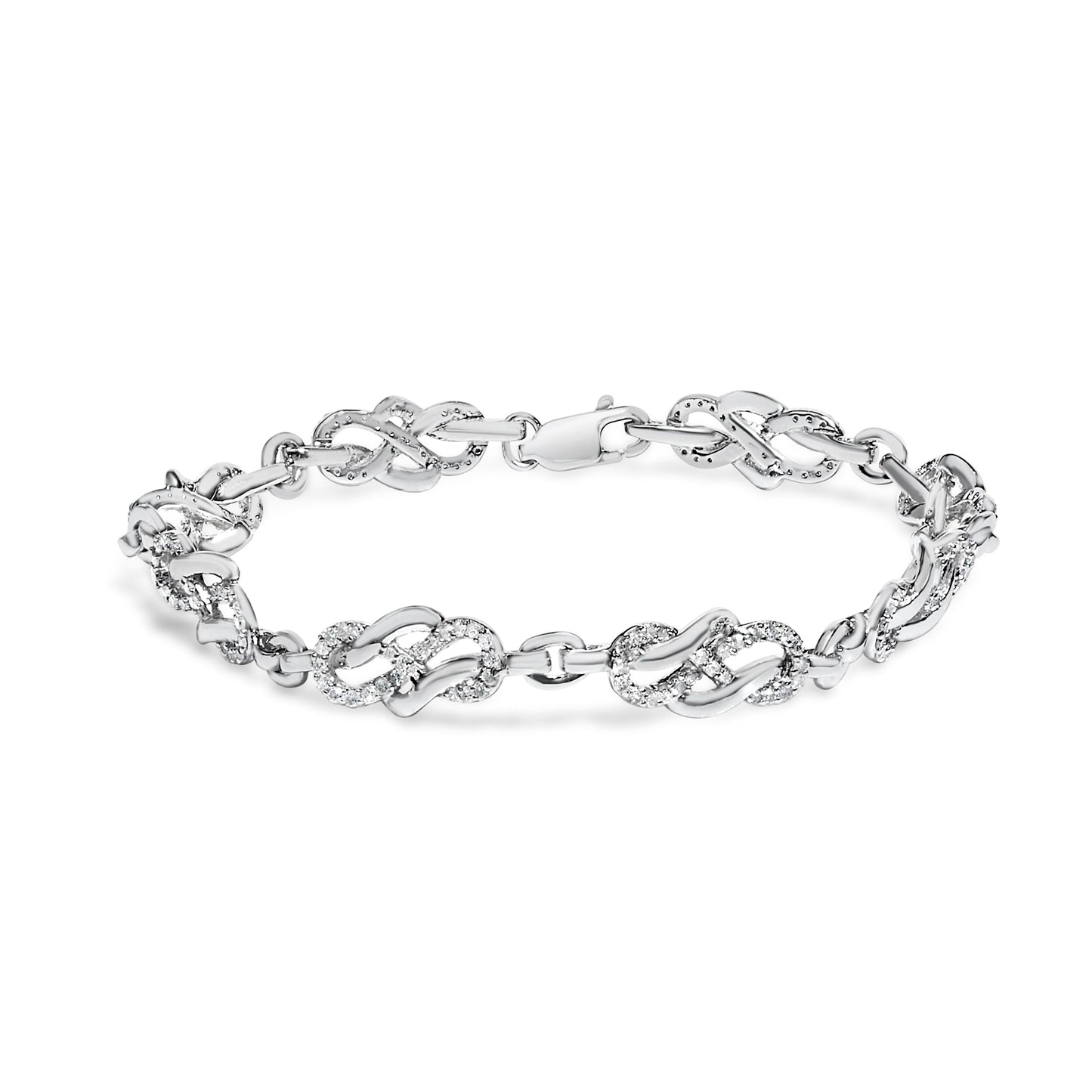 .925 Sterling Silver 1.0 Cttw Diamond Infinity Loop and Swirl Link Bracelet (I-J Color, I2-I3 Clarity) - 7.25" Inches