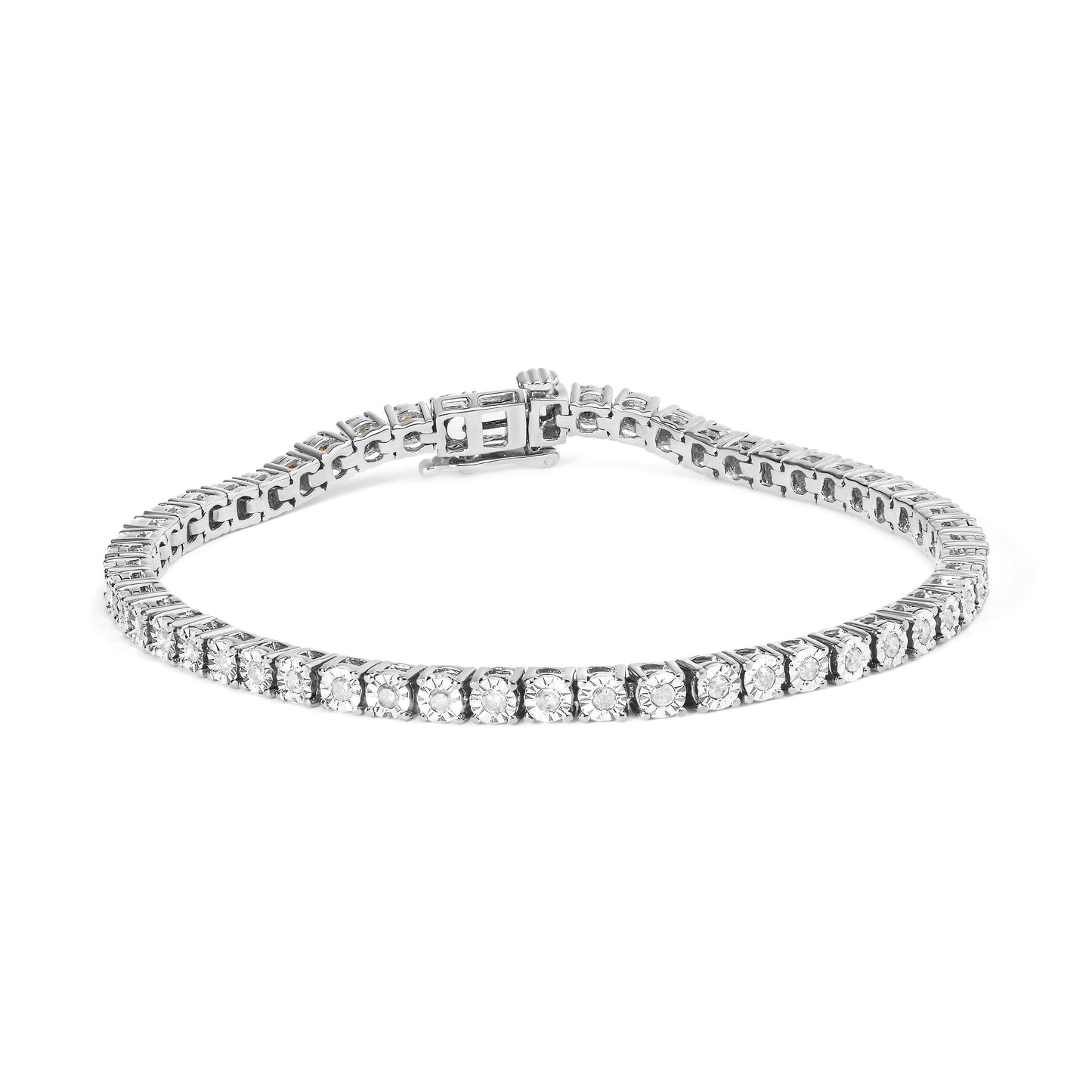 .925 Sterling Silver 1.0 Cttw Miracle-Set Diamond Round Faceted Bezel Tennis Bracelet (I-J Color, I3 Clarity) - 7"