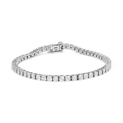 .925 Sterling Silver 1.0 Cttw Miracle-Set Diamond Round Faceted Bezel Tennis Bracelet (I-J Color, I3 Clarity) - 7"