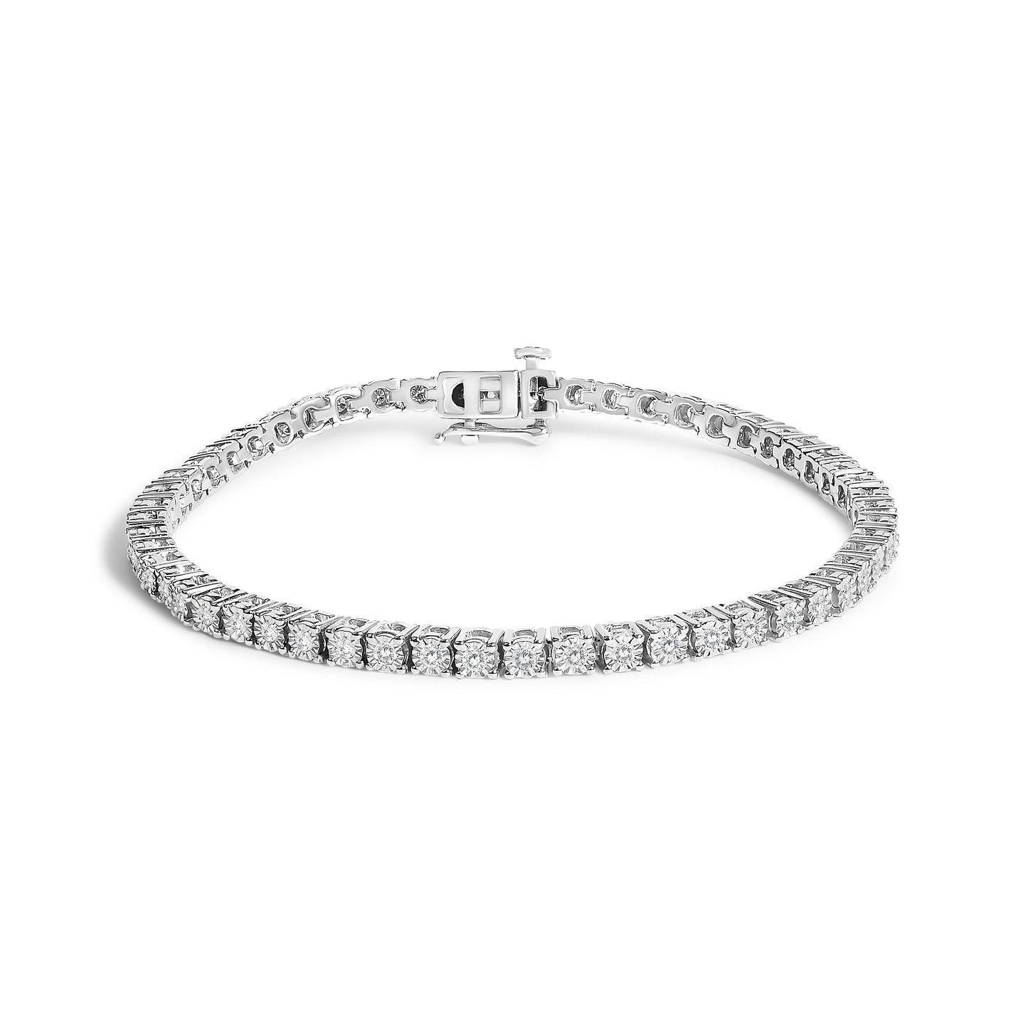 .925 Sterling Silver 3.0 Cttw Lab Grown Diamond Illusion-Set Miracle Plate Tennis Bracelet (G-H Color, VS1-VS2 Clarity) - Size 7.25"