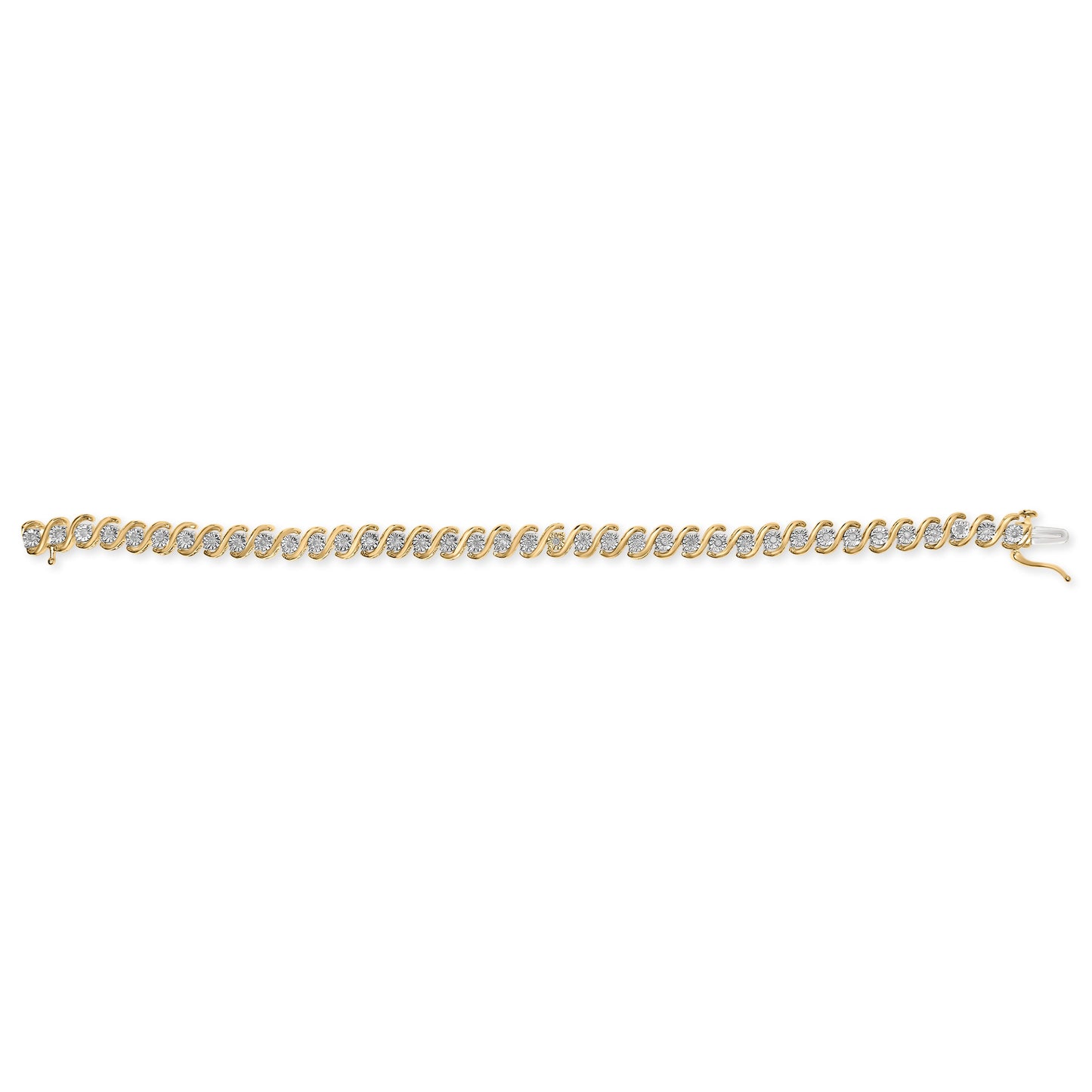 14K Yellow Gold Plated .925 Sterling Silver 1/2 Cttw Round Miracle-Set Diamond S-Curve Tennis Bracelet (I-J Color, I3 Clarity) - 7"