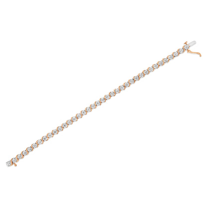 14K Rose Gold Plated .925 Sterling Silver 1/10 Cttw Diamond Round Miracle Plate and "S" Link Tennis Bracelet (I-J Color, I2- I3 Clarity) - 7"