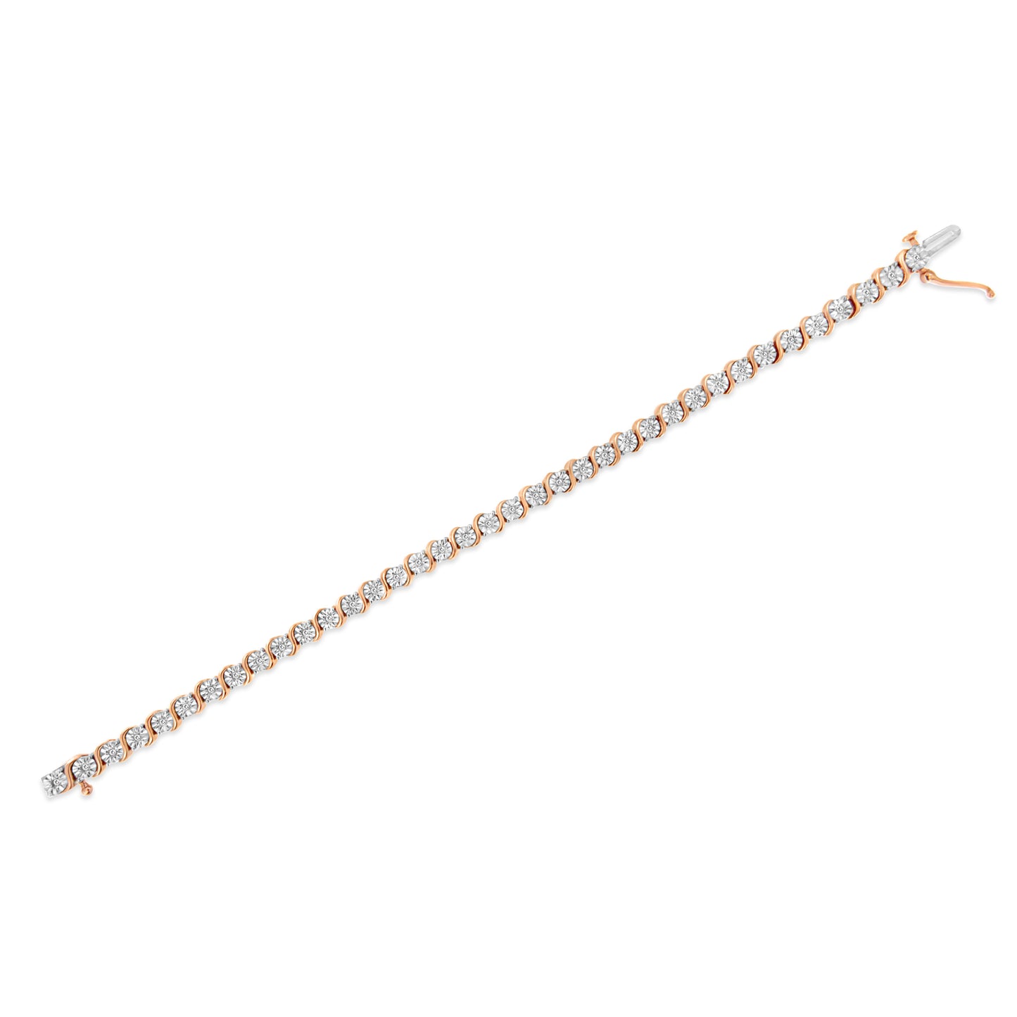 14K Rose Gold Plated .925 Sterling Silver 1/4 Cttw Diamond Round Miracle Plate and "S" Link Tennis Bracelet (I-J Color, I2- I3 Clarity) - 7"