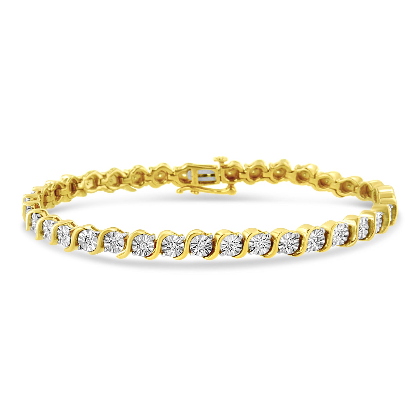 14K Rose Gold Plated .925 Sterling Silver 1/4 Cttw Diamond Round Miracle Plate and "S" Link Tennis Bracelet (I-J Color, I2- I3 Clarity) - 7"