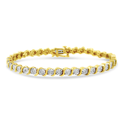 14K Rose Gold Plated .925 Sterling Silver 1/4 Cttw Diamond Round Miracle Plate and "S" Link Tennis Bracelet (I-J Color, I2- I3 Clarity) - 7"