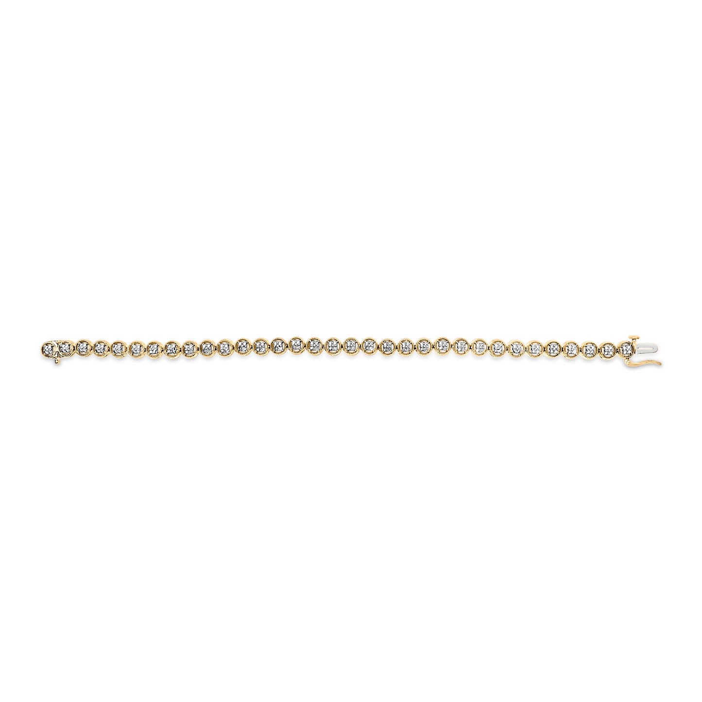 14K Yellow Gold Plated .925 Sterling Silver 1/10 Cttw Diamond Open Circle Beaded Wheel Link Tennis Bracelet (I-J Color, I3 Clarity) - 7.25"