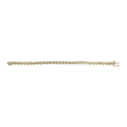 14K Yellow Gold Plated .925 Sterling Silver 1/10 Cttw Diamond Open Circle Beaded Wheel Link Tennis Bracelet (I-J Color, I3 Clarity) - 7.25"
