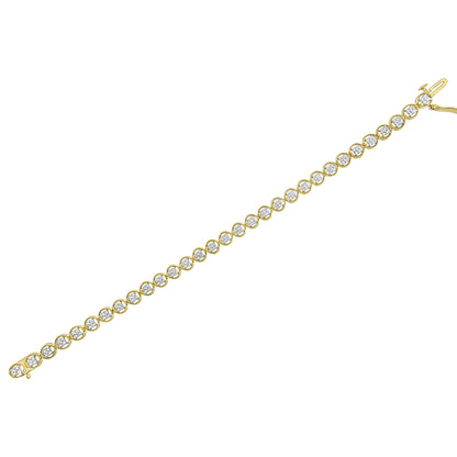 14K Yellow Gold Plated .925 Sterling Silver 1/10 Cttw Diamond Open Circle Beaded Wheel Link Tennis Bracelet (I-J Color, I3 Clarity) - 7.25"