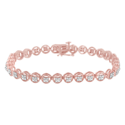 14K Rose Gold Over .925 Sterling Silver 1/4 Cttw Diamond 7" Open Circle Wheel Link Tennis Bracelet (I-J Color, I2-I3 Clarity)