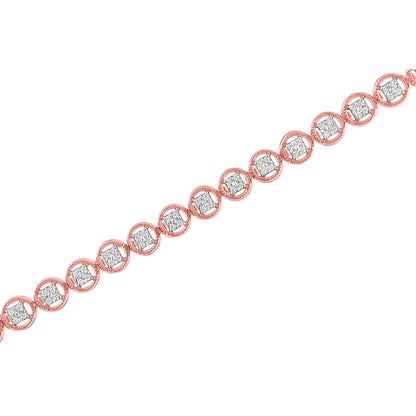 14K Rose Gold Over .925 Sterling Silver 1/4 Cttw Diamond 7" Open Circle Wheel Link Tennis Bracelet (I-J Color, I2-I3 Clarity)