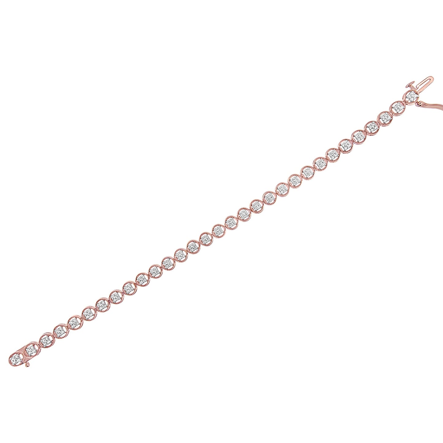 14K Rose Gold Over .925 Sterling Silver 1/4 Cttw Diamond 7" Open Circle Wheel Link Tennis Bracelet (I-J Color, I2-I3 Clarity)