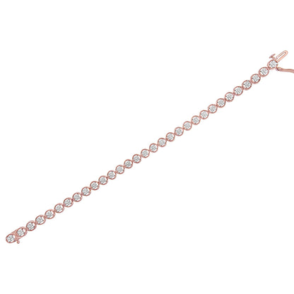 14K Rose Gold Over .925 Sterling Silver 1/4 Cttw Diamond 7" Open Circle Wheel Link Tennis Bracelet (I-J Color, I2-I3 Clarity)