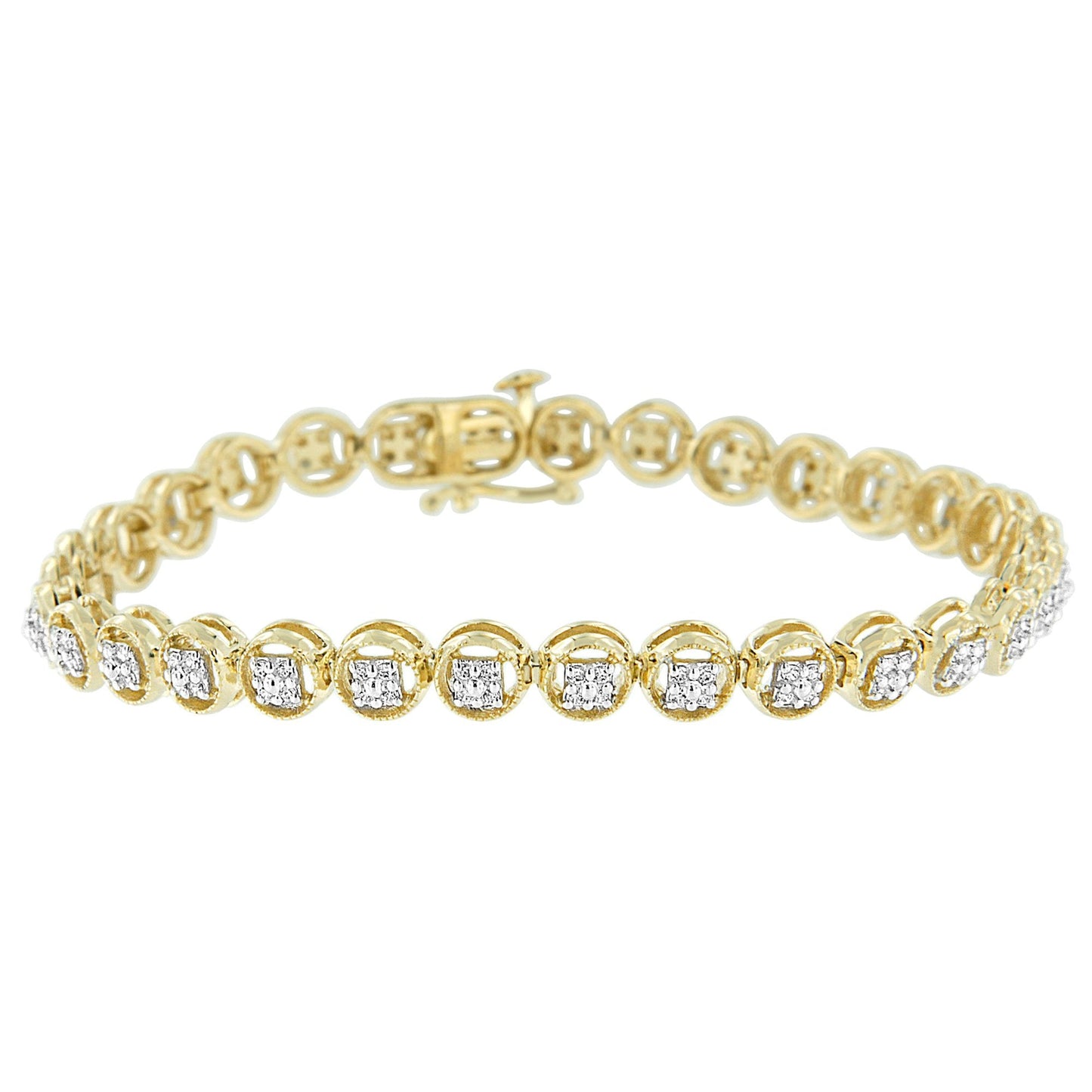 14K Rose Gold Over .925 Sterling Silver 1/4 Cttw Diamond 7" Open Circle Wheel Link Tennis Bracelet (I-J Color, I2-I3 Clarity)