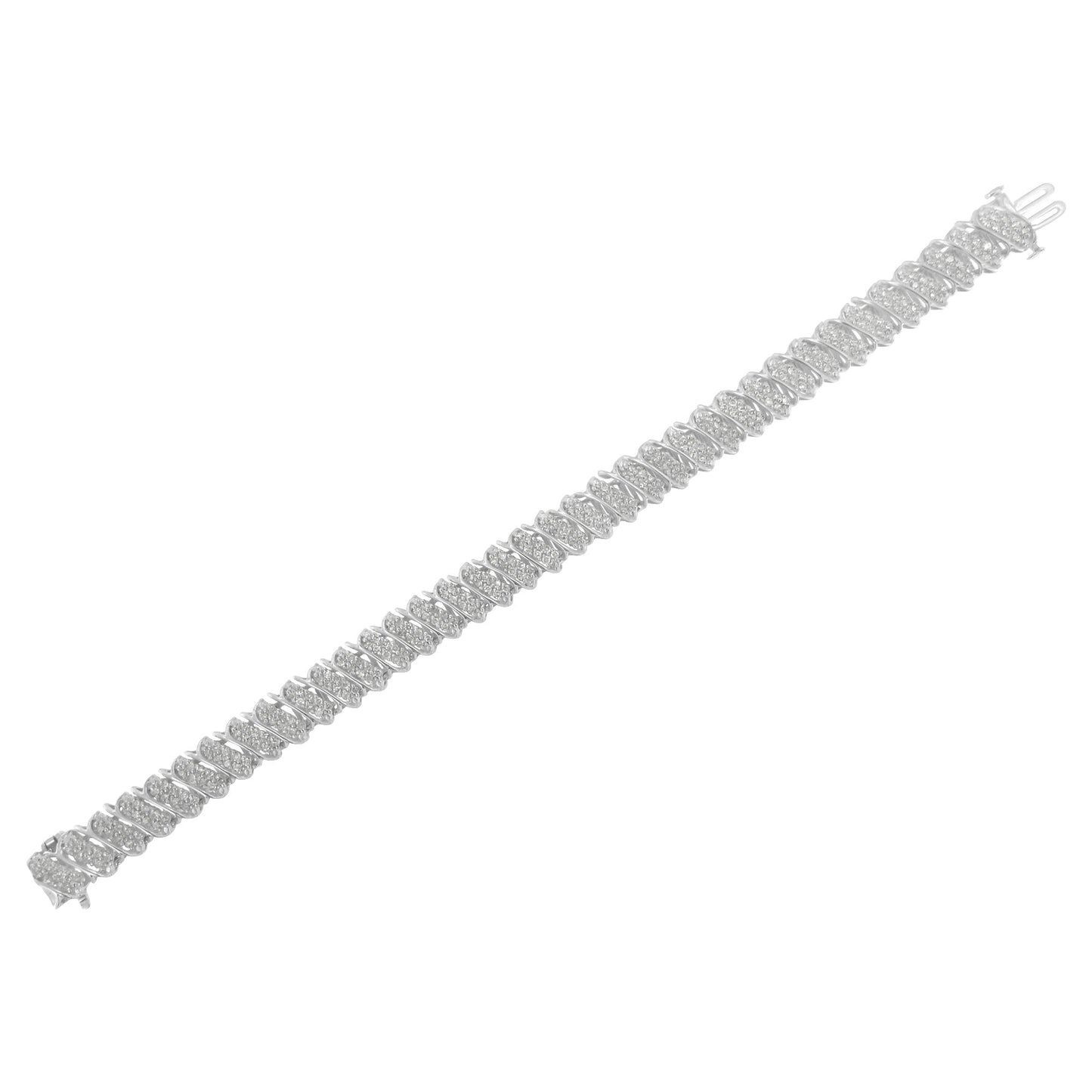 .925 Sterling Silver 3.0 Cttw Diamond Multi Row Cluster Slanted Wave Link 7-Â¼â€ Tennis Bracelet (I-J Color, I2-I3 Clarity)