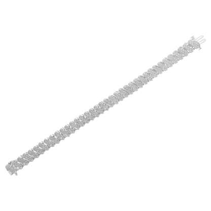 .925 Sterling Silver 3.0 Cttw Diamond Multi Row Cluster Slanted Wave Link 7-Â¼â€ Tennis Bracelet (I-J Color, I2-I3 Clarity)