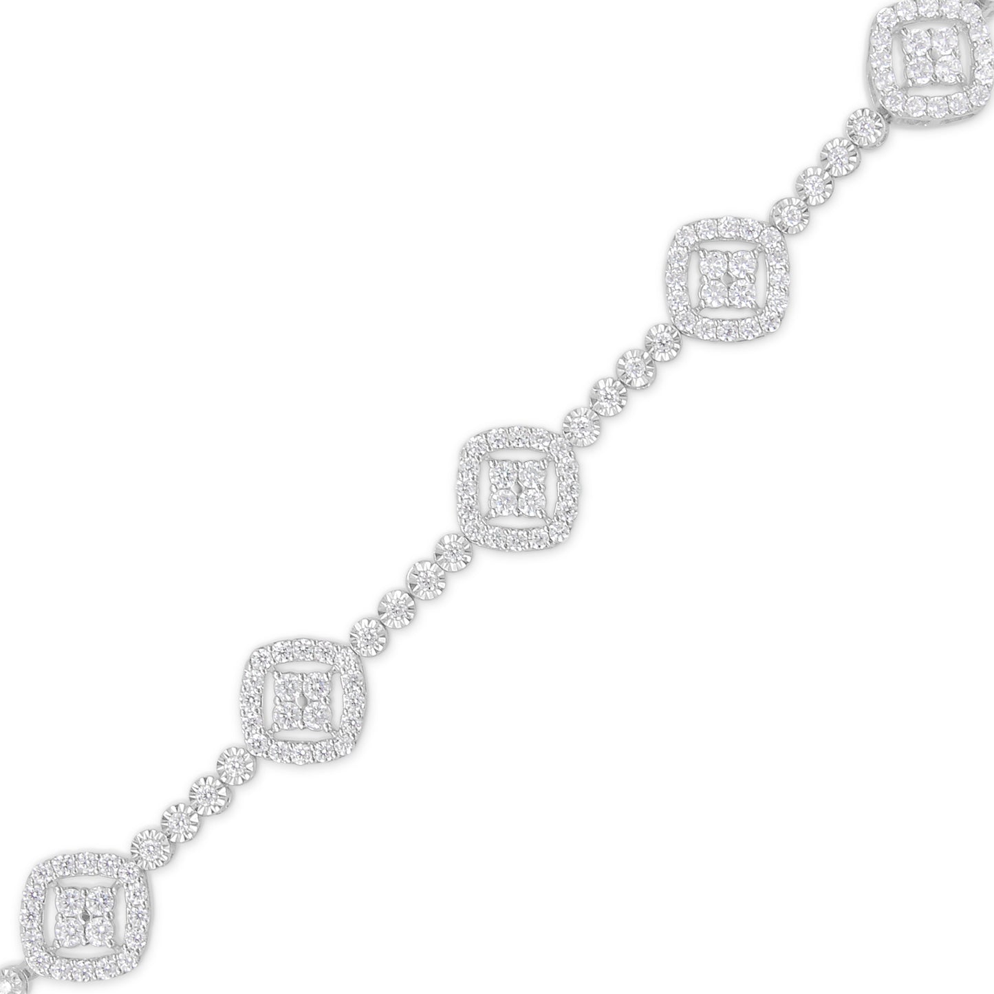 .925 Sterling Silver 3.0 Cttw Diamond Halo Square Shape Link Bracelet (I-J Color, I3 Clarity) - 7.25"
