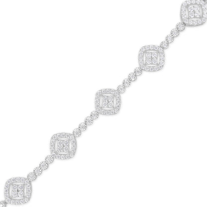 .925 Sterling Silver 3.0 Cttw Diamond Halo Square Shape Link Bracelet (I-J Color, I3 Clarity) - 7.25"