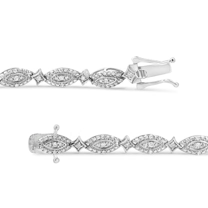 .925 Sterling Silver 1/2 Cttw Diamond Alternating Marquise and Starburst Shaped Link Bracelet (I-J Color, I2-I3 Clarity) - 7.25"