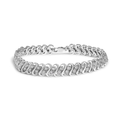 .925 Sterling Silver 1/2 Cttw Diamond Double Row S-Link Bracelet (I-J Color, I2-I3 Clarity) - 7.5" Inches