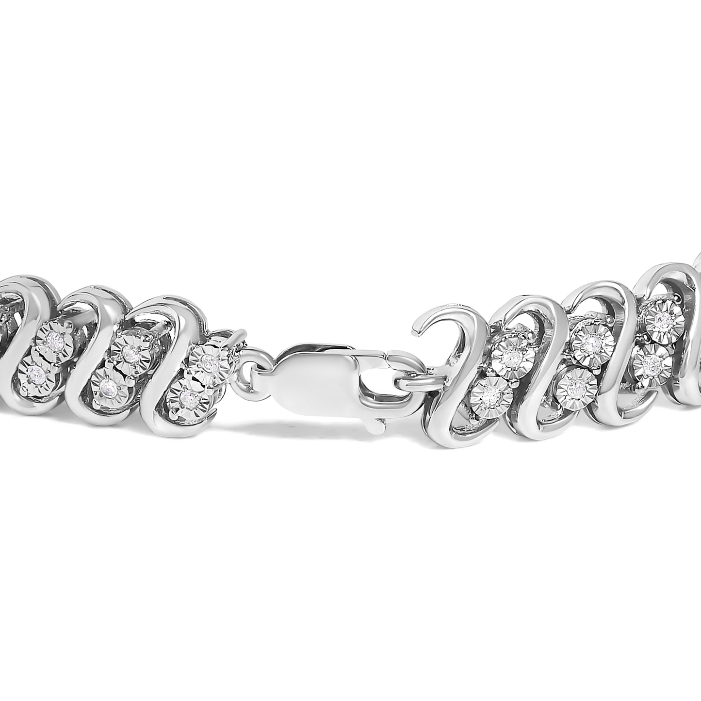 .925 Sterling Silver 1/2 Cttw Diamond Double Row S-Link Bracelet (I-J Color, I2-I3 Clarity) - 7.5" Inches