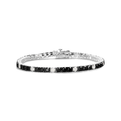 .925 Sterling Silver 3.0 Cttw Black and White Diamond Tennis Bracelet (I-J Color, I2-I3 Clarity) - 7.25" Inches