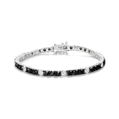 .925 Sterling Silver 3.0 Cttw Black and White Diamond Tennis Bracelet (I-J Color, I2-I3 Clarity) - 7.25" Inches