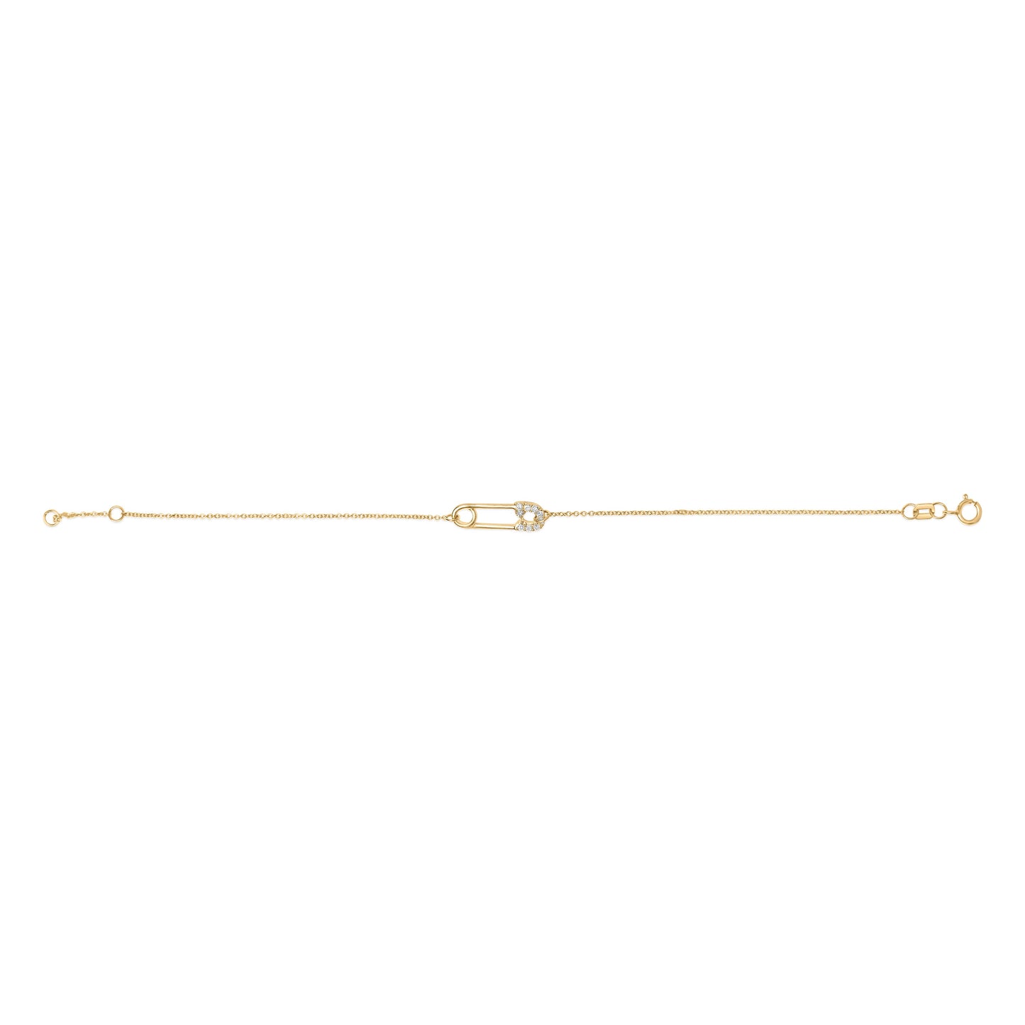 10K Yellow Gold 1/10 Cttw Diamond Paperclip Charm Adjustable Link Bracelet  (I-J Color, I1-I2 Clarity) - 7.25 Inch