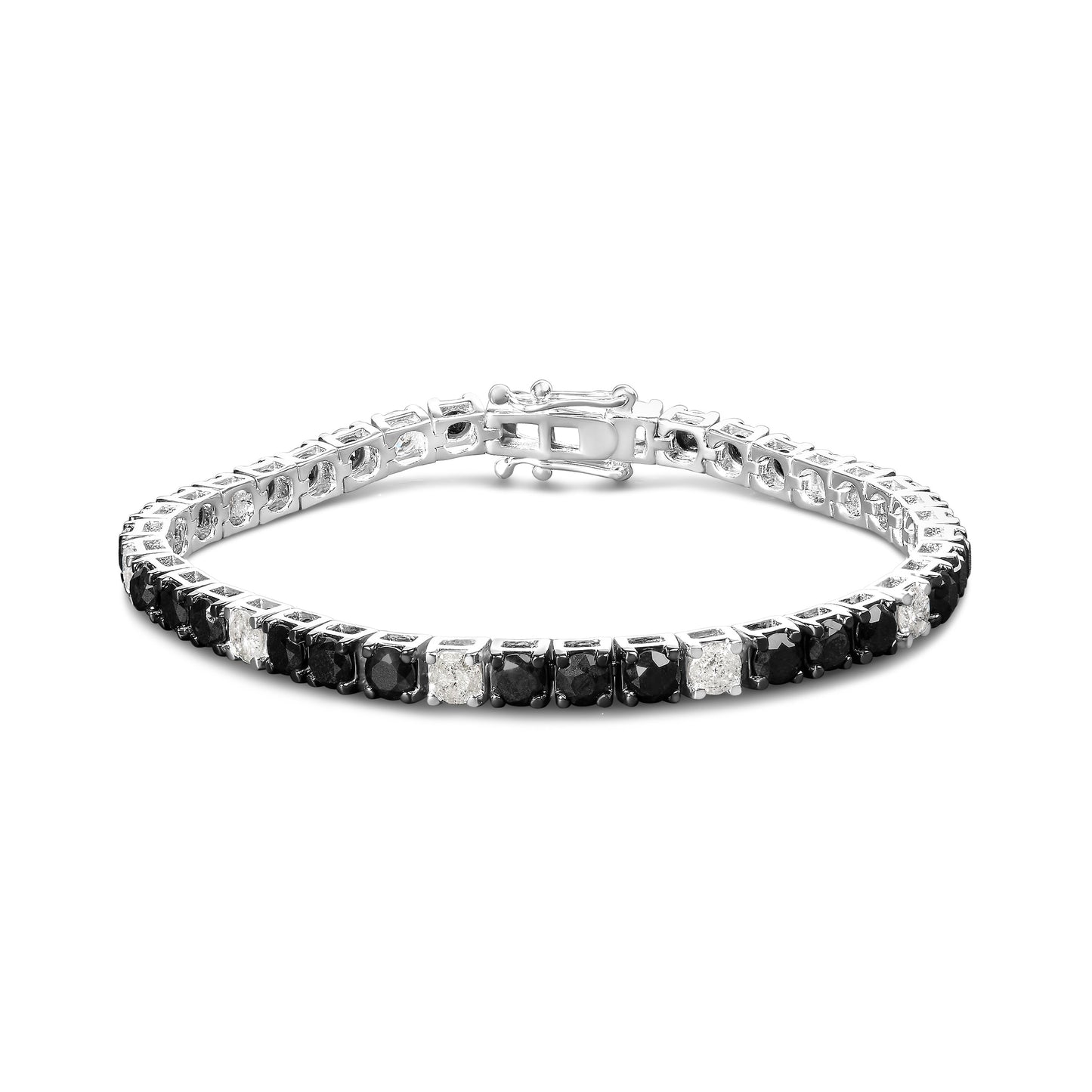 .925 Sterling Silver 3.0 Cttw Black and White Diamond Tennis Bracelet (I-J Color, I2-I3 Clarity) - 7.25" Inches