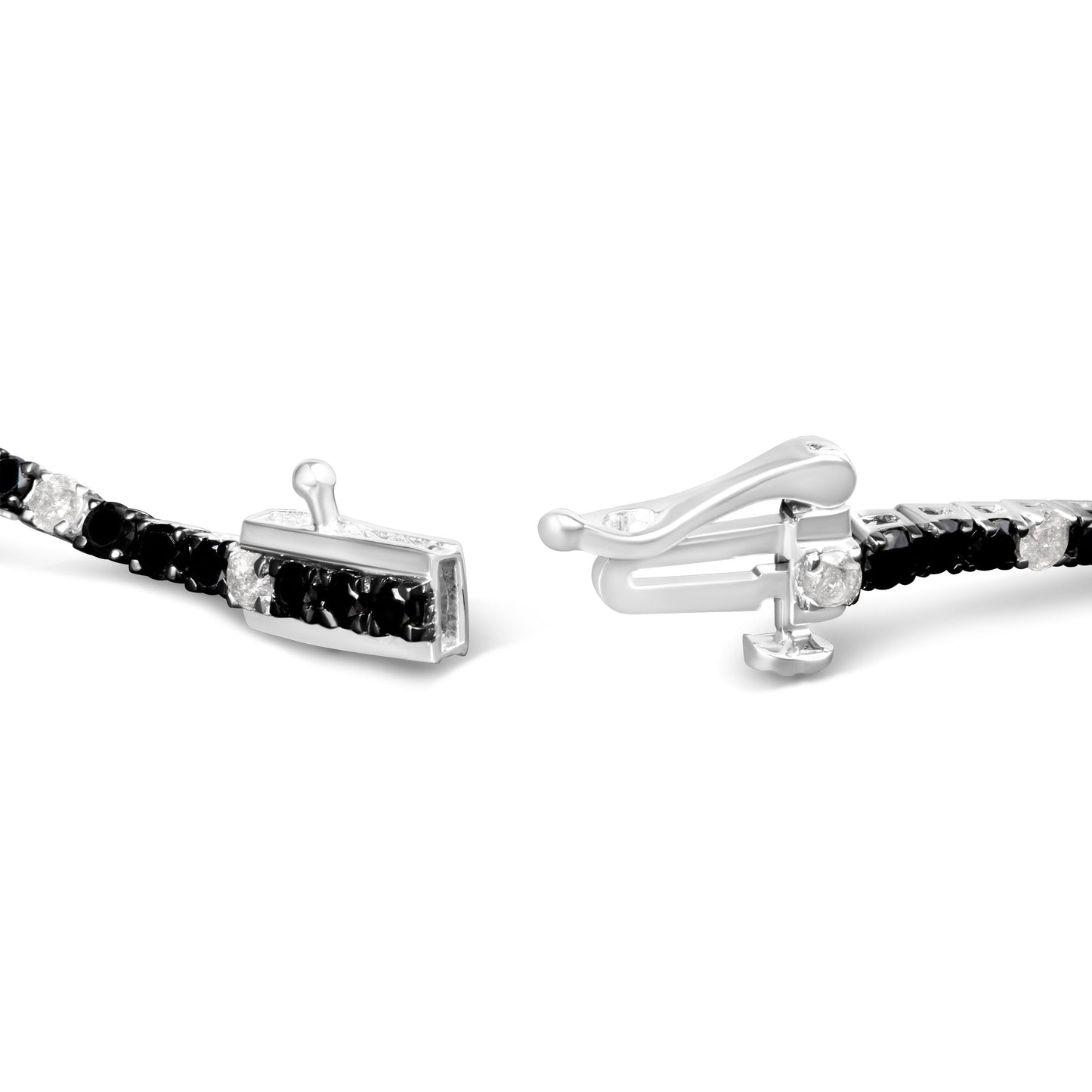 .925 Sterling Silver 3.0 Cttw Black and White Diamond Tennis Bracelet (I-J Color, I2-I3 Clarity) - 7.25" Inches