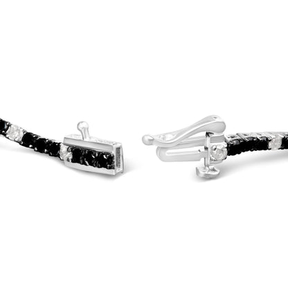 .925 Sterling Silver 3.0 Cttw Black and White Diamond Tennis Bracelet (I-J Color, I2-I3 Clarity) - 7.25" Inches