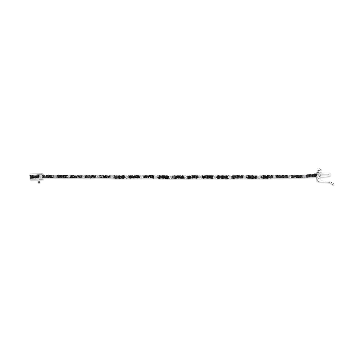 .925 Sterling Silver 3.0 Cttw Black and White Diamond Tennis Bracelet (I-J Color, I2-I3 Clarity) - 7.25" Inches
